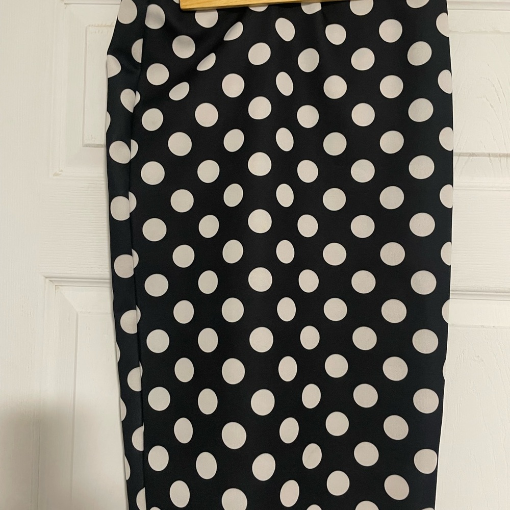 Navy Polka Dot Stretch Midi Skirt by Suzy Shier Size XS - Picture 2 of 3